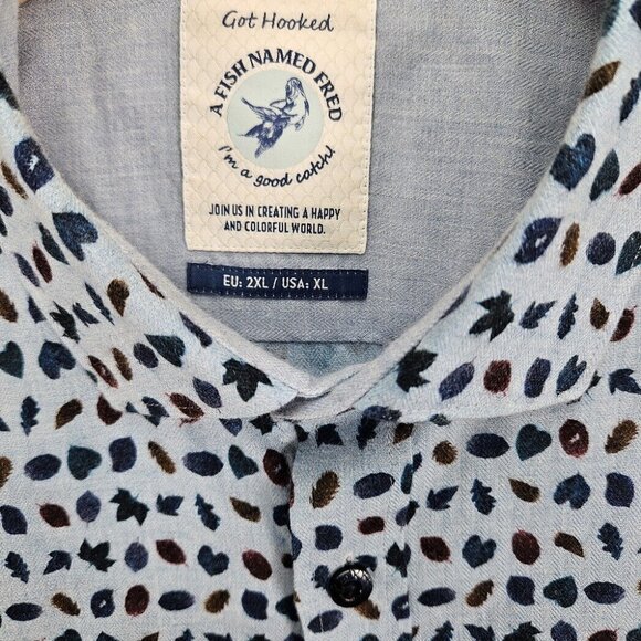 A Fish Named Fred Shirt Colorful Leaves Button-Up Men's XL Floral All Over Print - Picture 6 of 10